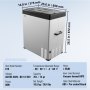 VEVOR portable car refrigerator, dimensions 25.6x14.8x26.5 in, 70l capacity, lightweight, 80w power.