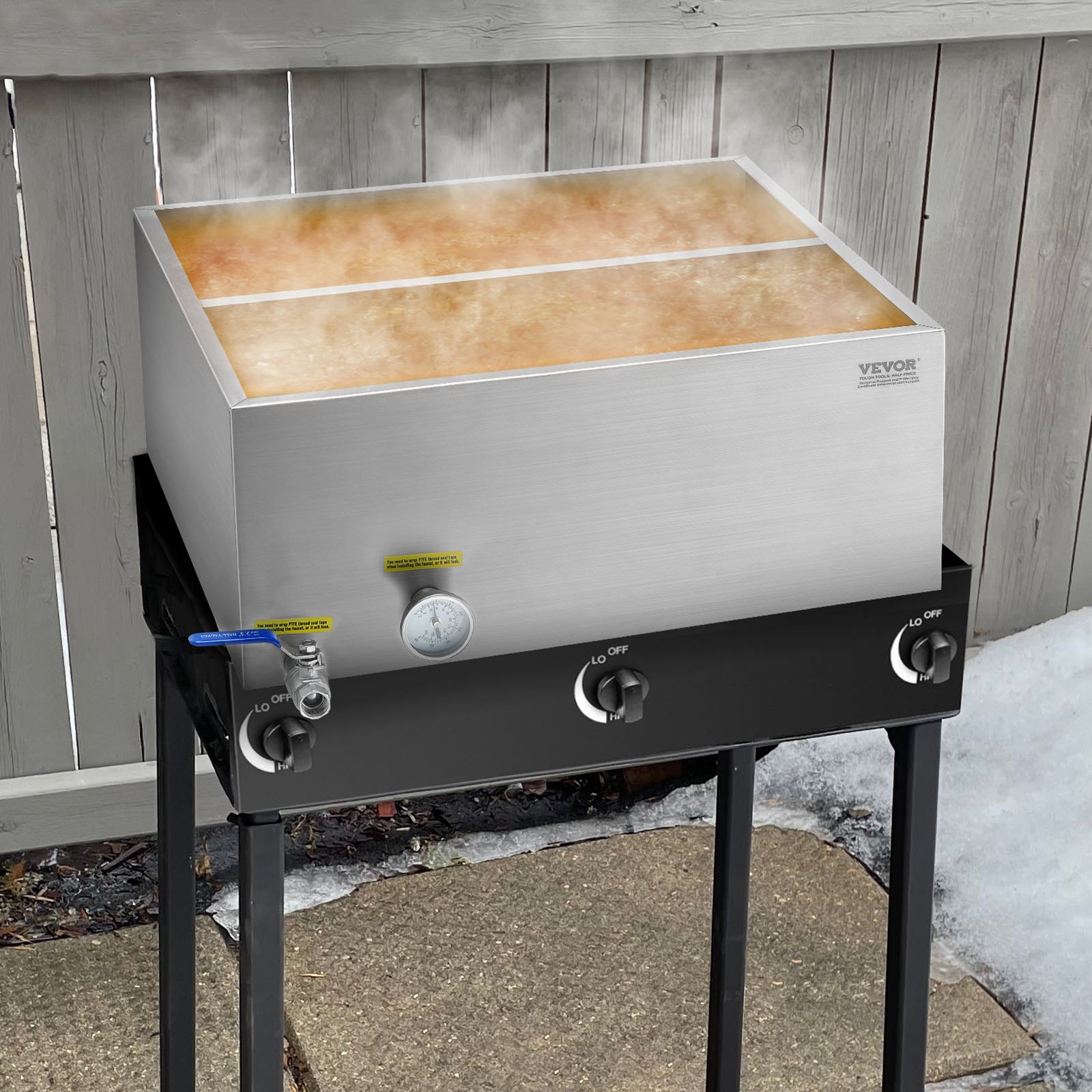 VEVOR Maple Syrup Evaporator Pan, 23.6 Gallon, 343 Cups of 8.8oz Maple Syrup, Flat Evaporator Pan with Thermometer, 1 Valve and 3 Heating Methods, 304 Stainless Steel Maple Syrup Pan for Home, Outdoor