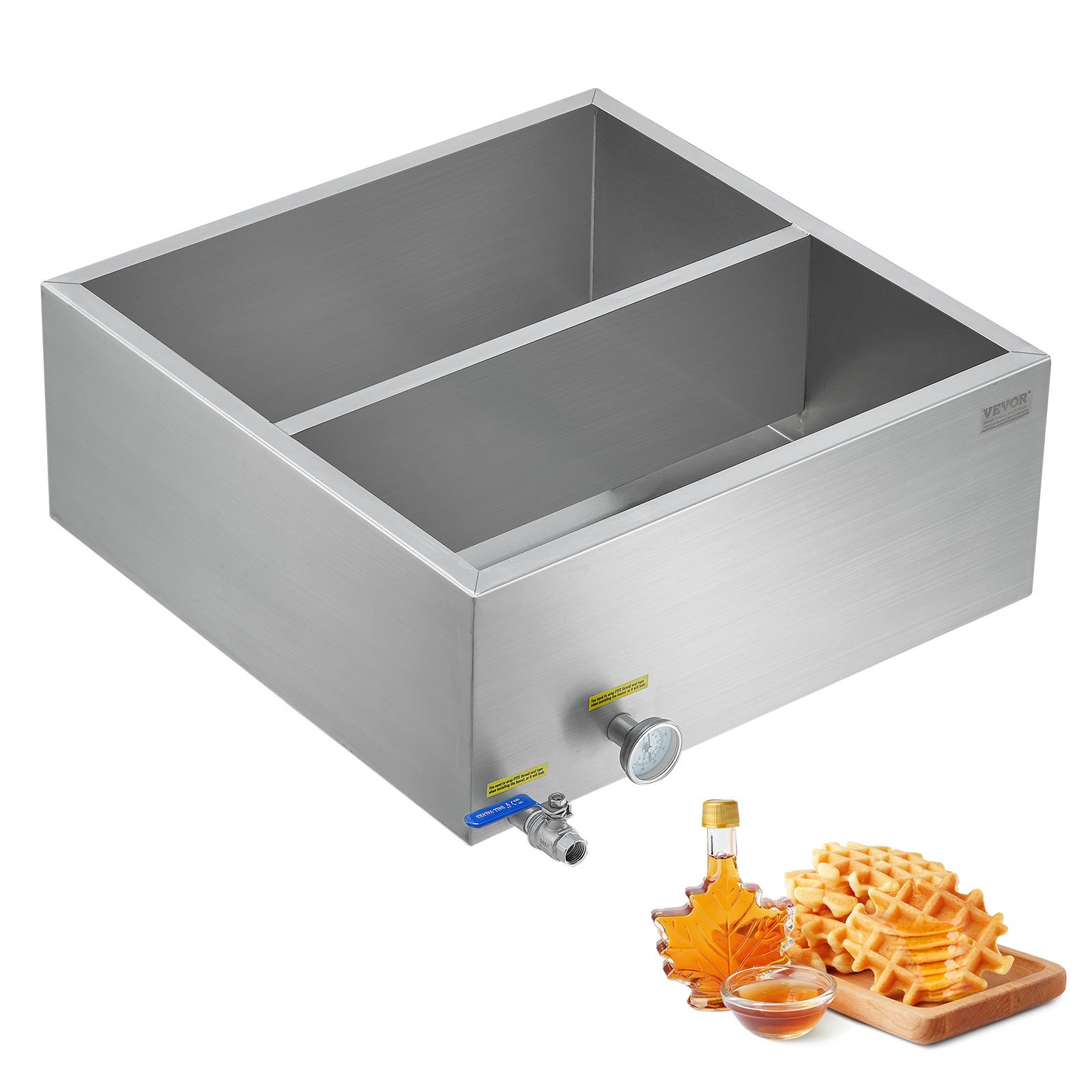 VEVOR Maple Syrup Evaporator Pan, 23.6 Gallon, 343 Cups of 8.8oz Maple Syrup, Flat Evaporator Pan with Thermometer, 1 Valve and 3 Heating Methods, 304 Stainless Steel Maple Syrup Pan for Home, Outdoor