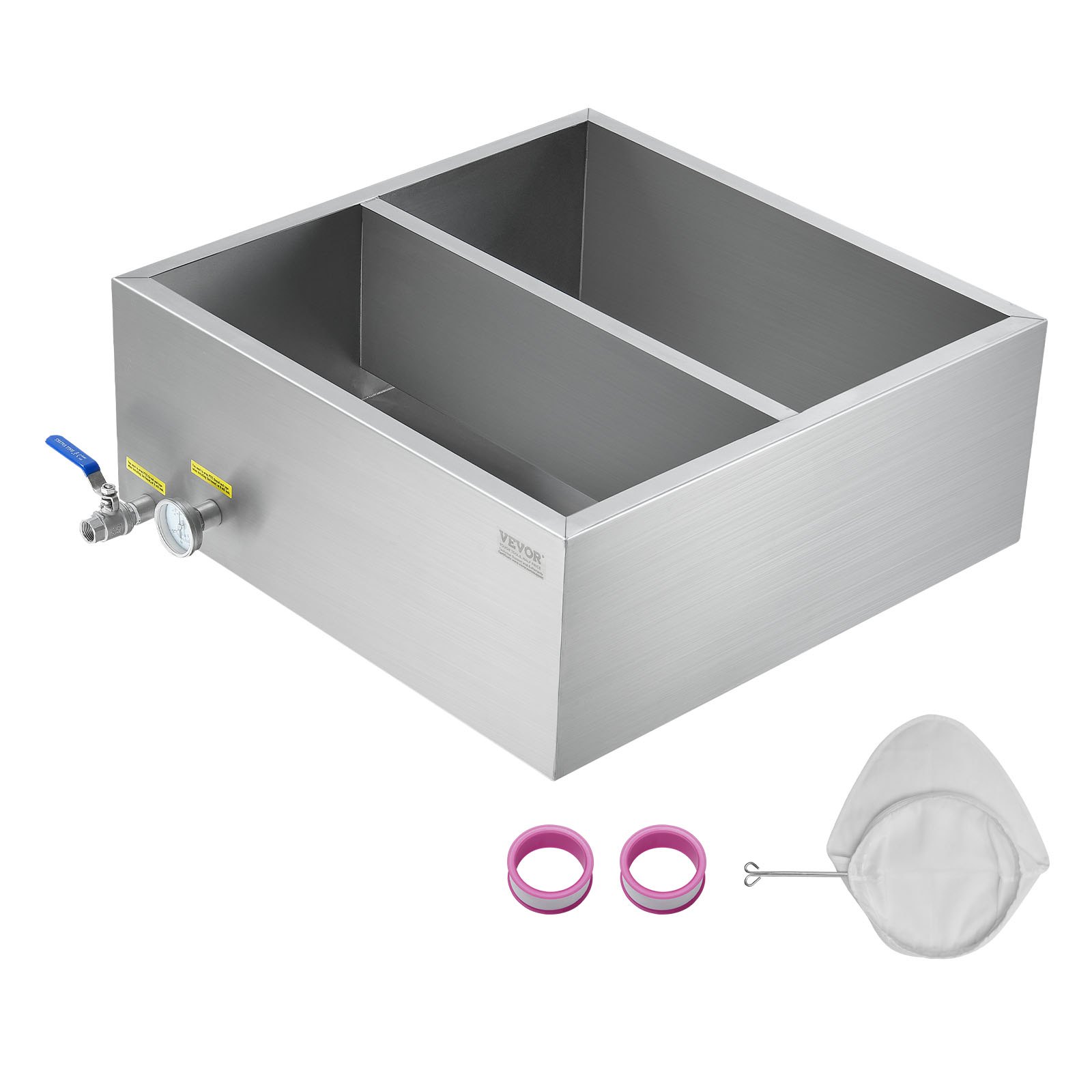VEVOR Maple Syrup Evaporator Pan, 23.6 Gallon, 343 Cups of 8.8oz Maple Syrup, Flat Evaporator Pan with Thermometer, 1 Valve and 3 Heating Methods, 304 Stainless Steel Maple Syrup Pan for Home, Outdoor