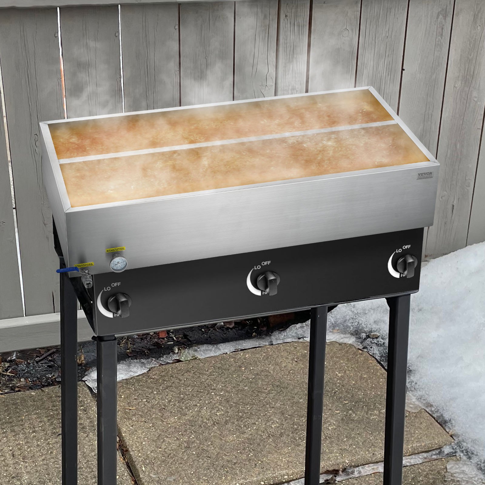 VEVOR Maple Syrup Evaporator Pan, 47 Gallon, 683 Cups of 8.8oz Maple Syrup, Flat Evaporator Pan with Thermometer, 1 Valve and 3 Heating Methods, 304 Stainless Steel Maple Syrup Pan for Home, Outdoor