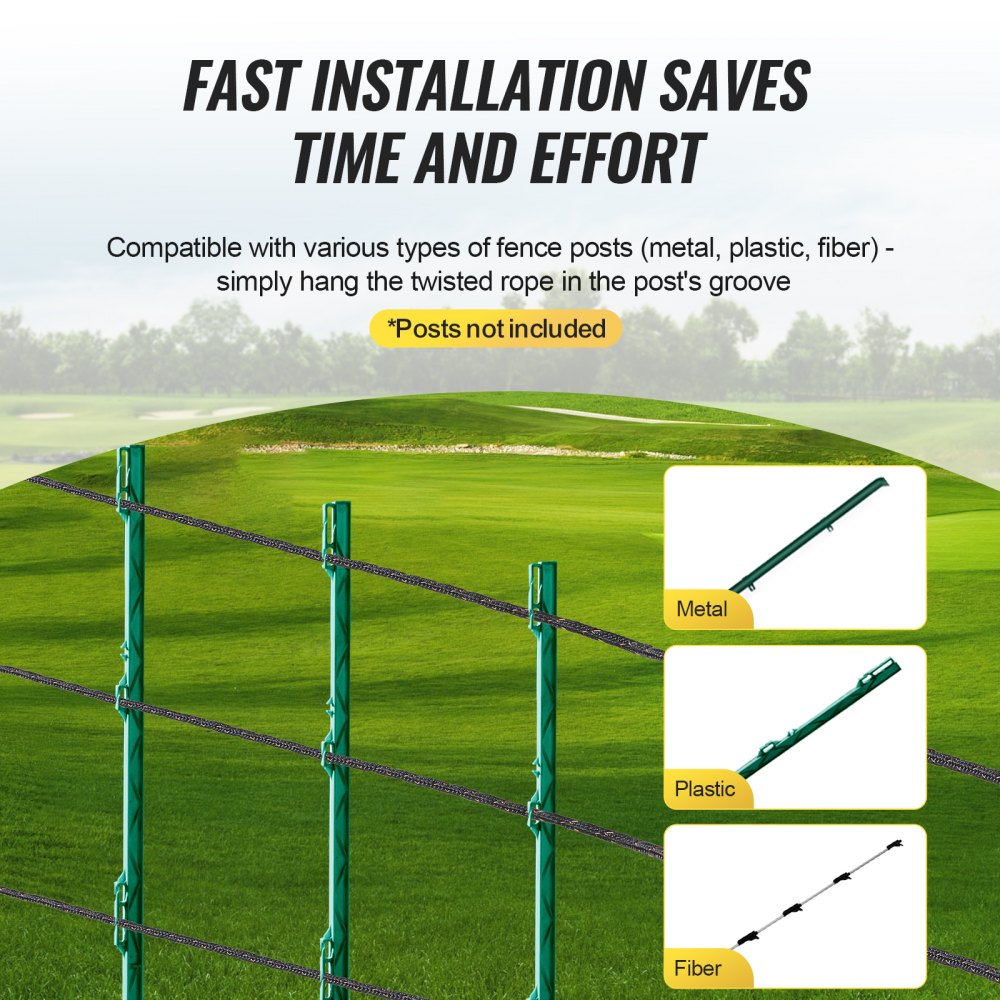 VEVOR Electric Fence Wire, 1000Ft 305M Portable Polywire, 1/4" Diameter 2 Copper Strands for Reliable Conductivity and Rust Resistance, Fencing Rope Line for Horse, Cattle, Livestock