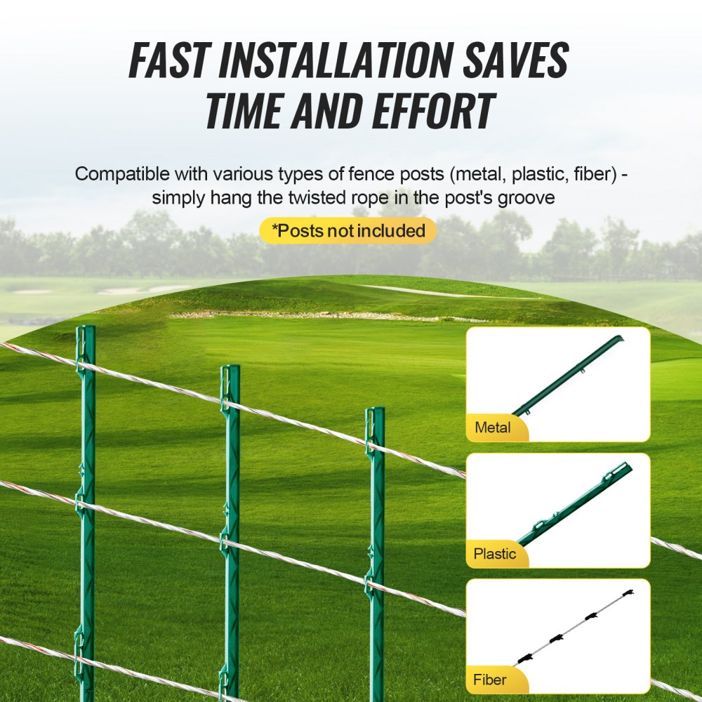 VEVOR Electric Fence Wire, 2625Ft 800M Portable Polywire, 3/32" Diameter 9 Mixed Metal Strands for Reliable Conductivity and UV, Rust Resistance, Fencing Rope Line for Horse, Cattle, Livestock