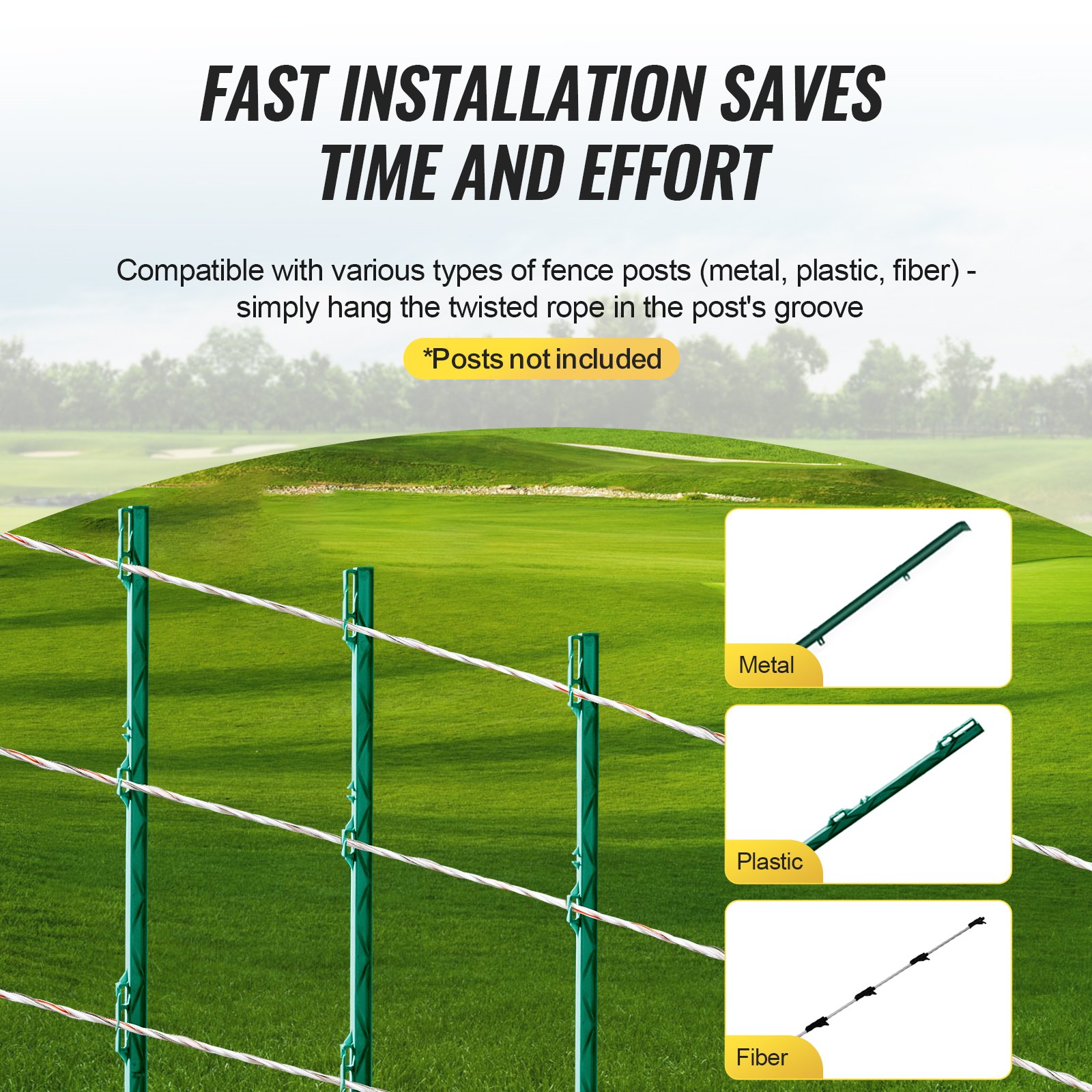 VEVOR Electric Fence Wire, 2625Ft 800M Portable Polywire, 3/32" Diameter 9 Mixed Metal Strands for Reliable Conductivity and UV, Rust Resistance, Fencing Rope Line for Horse, Cattle, Livestock