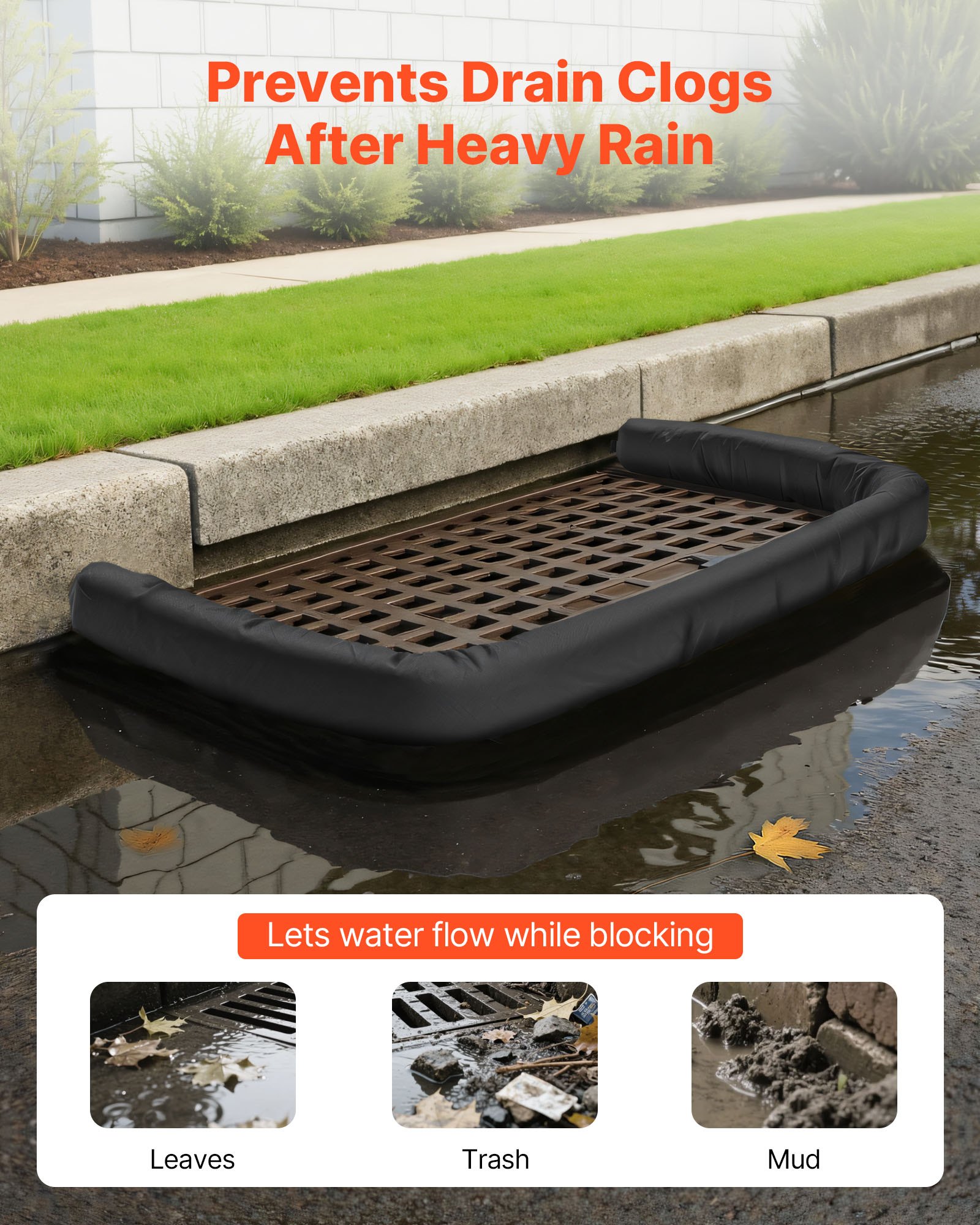 VEVOR Sediment Filter Sock, 4Pcs Erosion Control Socks Dia.127 mm x 3048 mm L Coverage, Polypropylene Filler, Flexible & Efficient Silt Fence Socks for Storm-Water Management, Drainage Protection