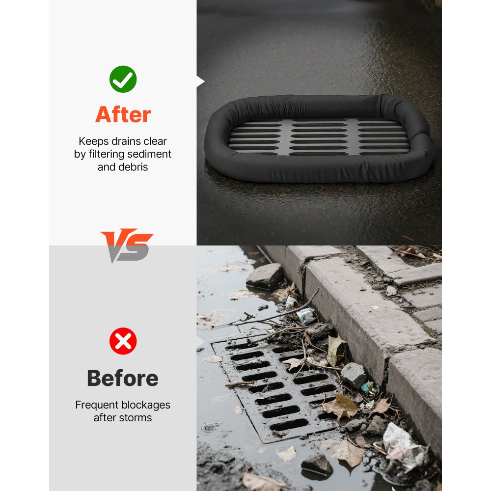 VEVOR Sediment Filter Sock, Dia. 127 mm x 3048 mm L Coverage, Erosion Control Socks with Polypropylene Filler, Flexible & Efficient Silt Fence Socks for Storm-Water Management, Drainage Protection