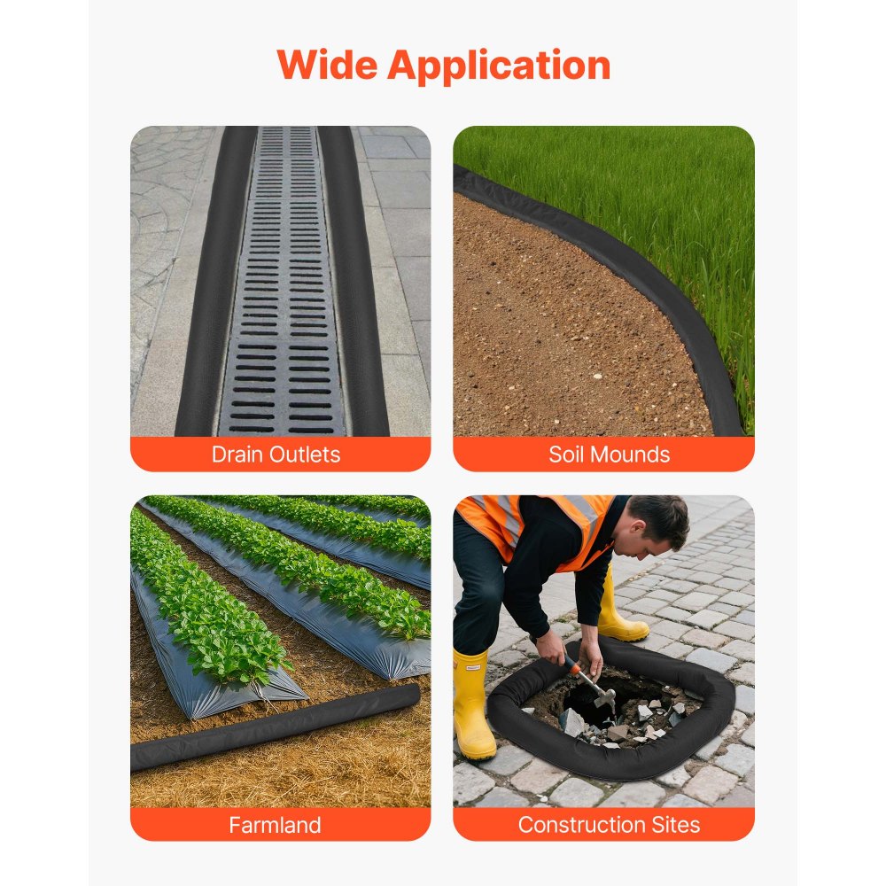 VEVOR Sediment Filter Sock, Dia. 5 in x 10 ft L Coverage, Erosion Control Socks with Polypropylene Filler, Flexible & Efficient Silt Fence Socks for Storm-Water Management, Drainage Protection