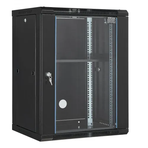 VEVOR 15U Wall Mount Network Cabinet, 226.8 kg Max. Ground Load Capacity, Server Rack Cabinet Enclosure with Locking Tempered Glass Door, Side Panels, Q235 Carbon Steel, for IT Equipment, A/V Devices