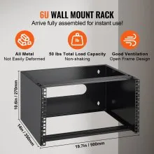 VEVOR 6U Wall Mount Network Rack 14 in/355.6 mm Depth Server Rack 50lbs/22.68kg