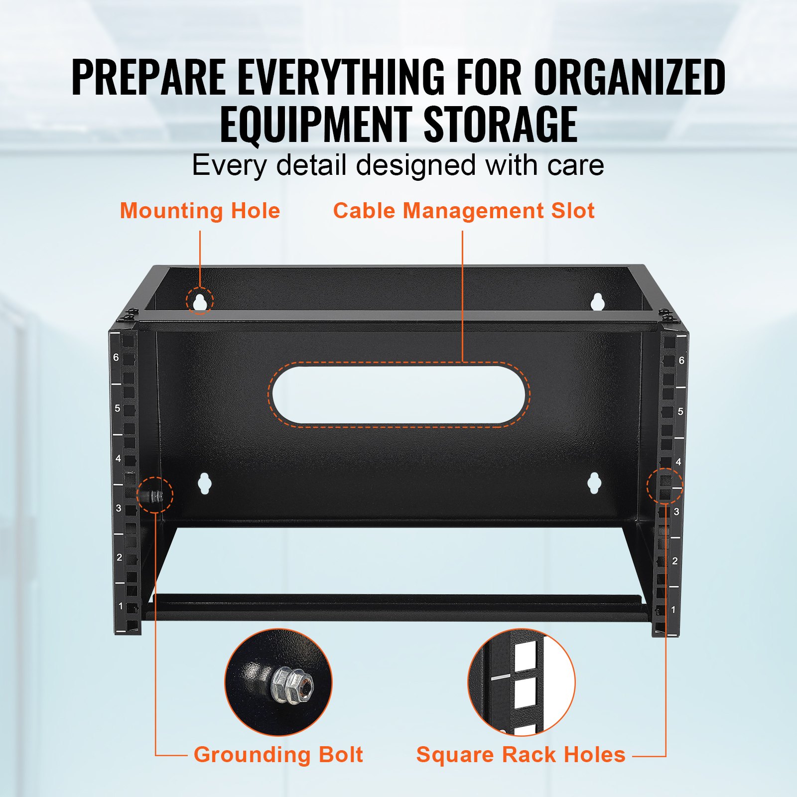VEVOR 6U Wall Mount Network Rack, 14 in/355.6 mm Depth, 50 lbs/22.68 kg Max Weight Capacity Wall Mount Server Rack with Cage Nuts, 19"/482.6 mm for Shallow Server IT Equipment and Network Switches