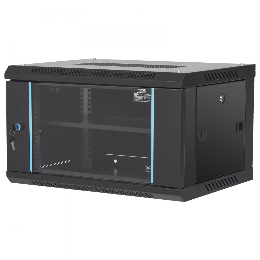 VEVOR 6U Wall Mount Network Server Cabinet, 39.4 cm Deep, Server Rack Cabinet Enclosure, 90.7 kg Max. Ground-mounted Load Capacity, with Locking Glass Door Side Panels, for IT Equipment, A/V Devices