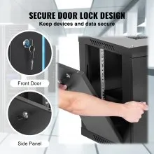 Gabinete para servidores de red VEVOR 6U de montaje en pared, 15,5'' de profundidad, gabinete para rack de servidores, capacidad de carga máxima de 200 lb para montaje en suelo, con paneles laterales con puerta de vidrio con cerradura, para equipos de TI, dispositivos audiovisuales