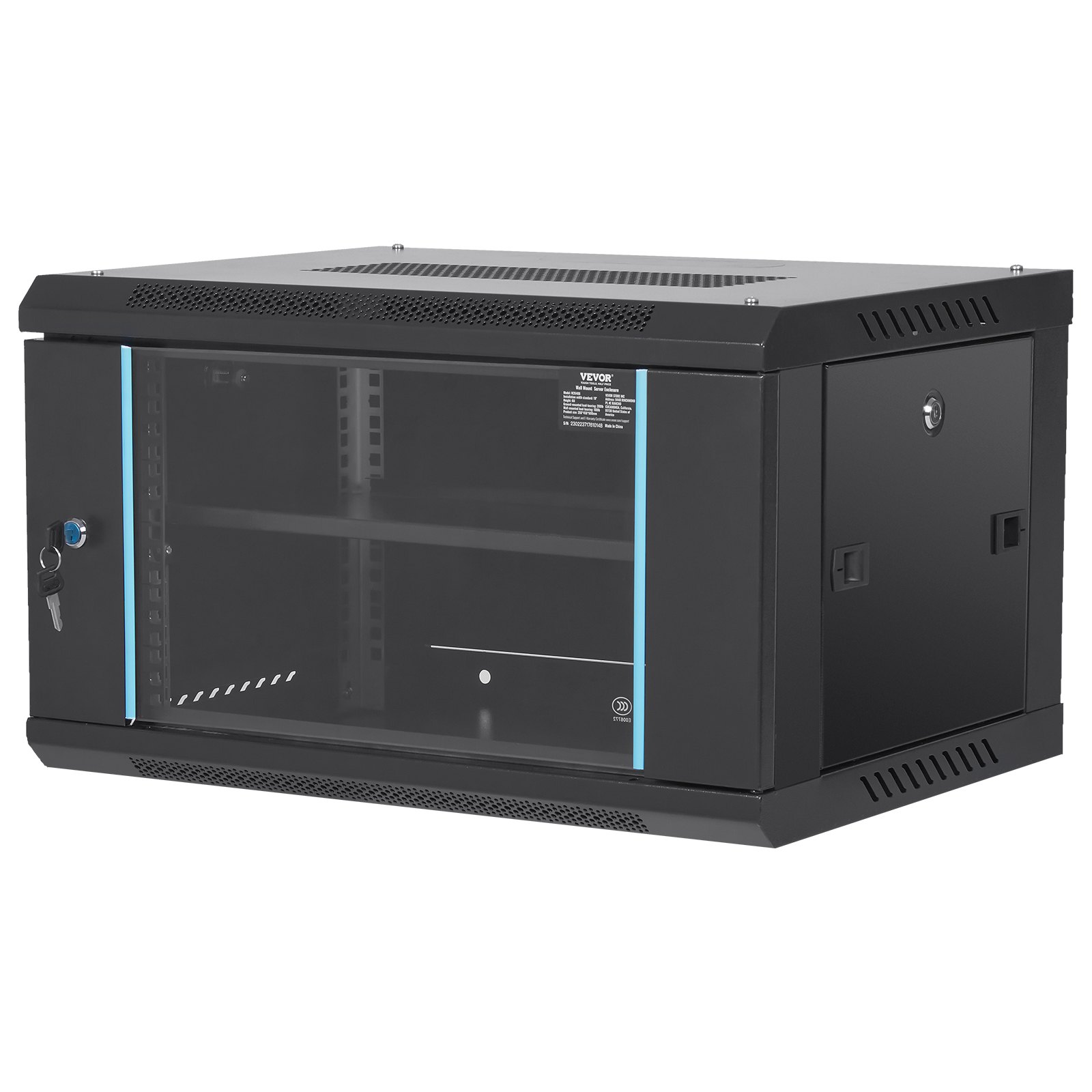 VEVOR 6U Wall Mount Network Server Cabinet, 39.4 cm Deep, Server Rack Cabinet Enclosure, 90.7 kg Max. Ground-mounted Load Capacity, with Locking Glass Door Side Panels, for IT Equipment, A/V Devices