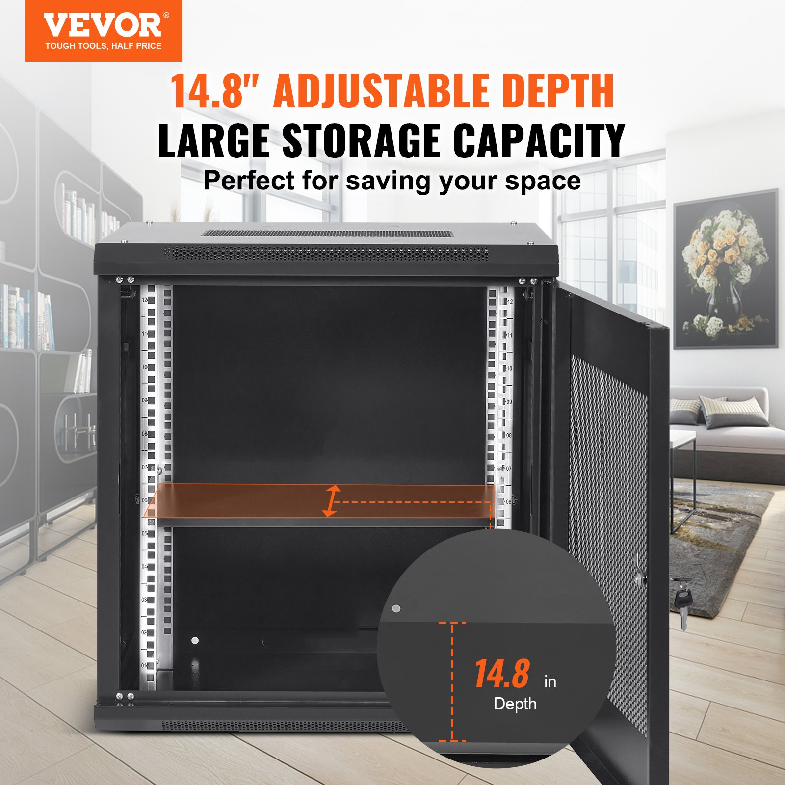 VEVOR 12U Wall Mount Network Server Cabinet, 15.5'' Deep, Server Rack Cabinet Enclosure, 200 lbs Max. Ground-mounted Load Capacity, with Locking Door Side Panels, for IT Equipment, A/V Devices