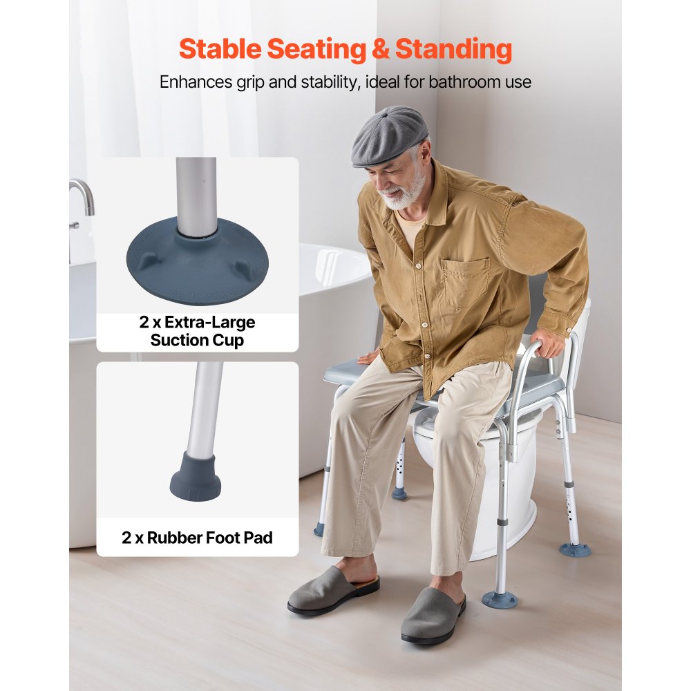 VEVOR Bedside Commode Chair, 227 kg Weight Capacity, 4-in-1 Portable Toilet and Raised Toilet Seat with Padded Seat and Backrest, Detachable 5L Bucket, Adjustable Height Adult Potty Chair for Seniors