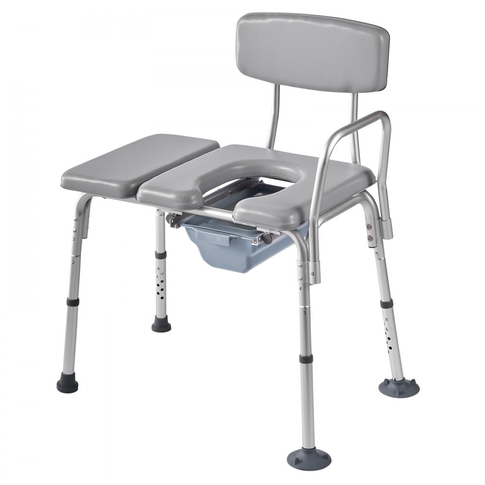 VEVOR Bedside Commode Chair, 227 kg Weight Capacity, 4-in-1 Portable Toilet and Raised Toilet Seat with Padded Seat and Backrest, Detachable 5L Bucket, Adjustable Height Adult Potty Chair for Seniors