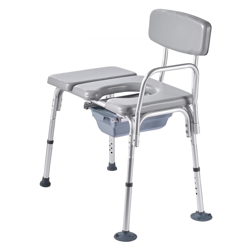VEVOR Bedside Commode Chair, 227 kg Weight Capacity, 4-in-1 Portable Toilet and Raised Toilet Seat with Padded Seat and Backrest, Detachable 5L Bucket, Adjustable Height Adult Potty Chair for Seniors
