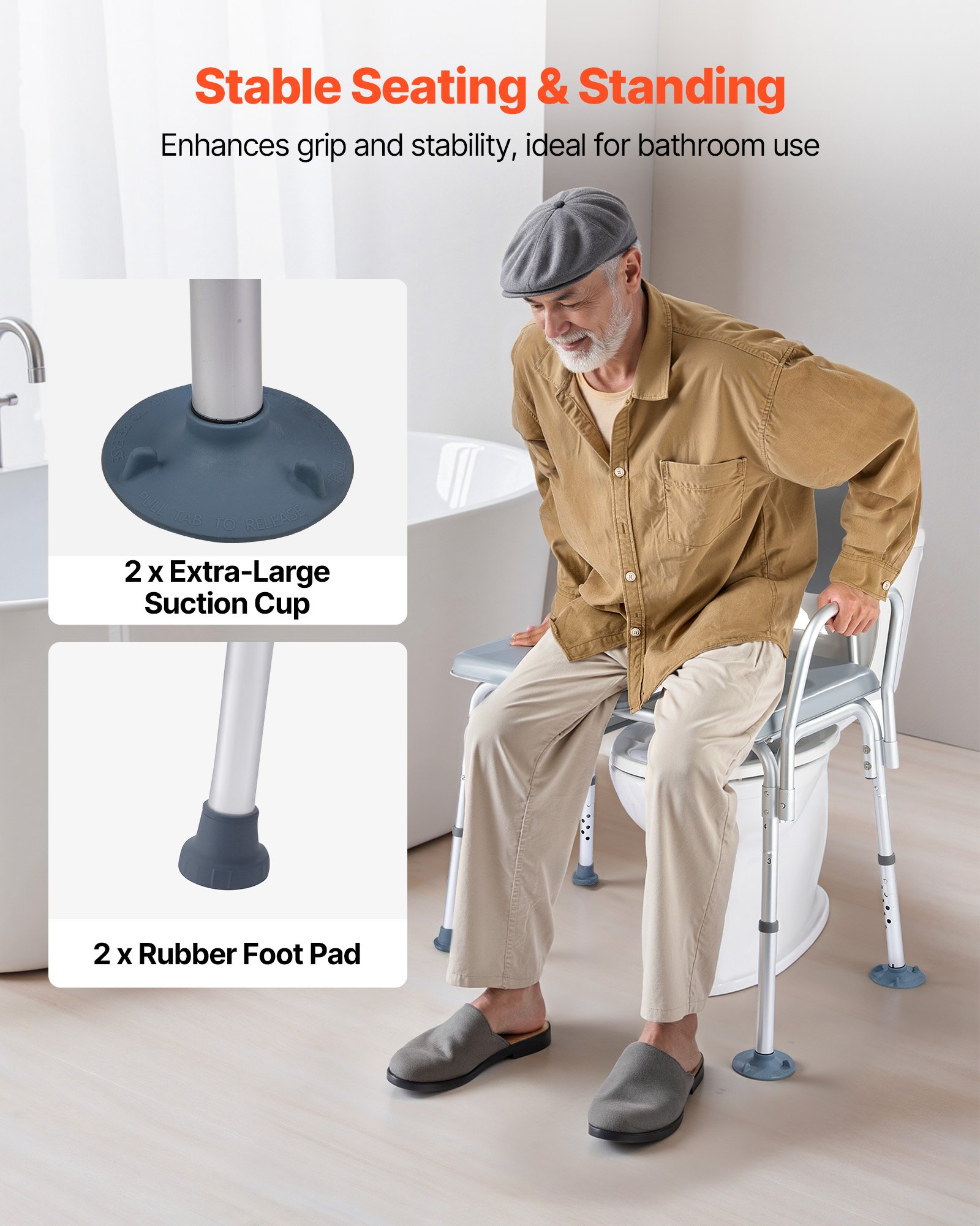 VEVOR Bedside Commode Chair, 227 kg Weight Capacity, 4-in-1 Portable Toilet and Raised Toilet Seat with Padded Seat and Backrest, Detachable 5L Bucket, Adjustable Height Adult Potty Chair for Seniors