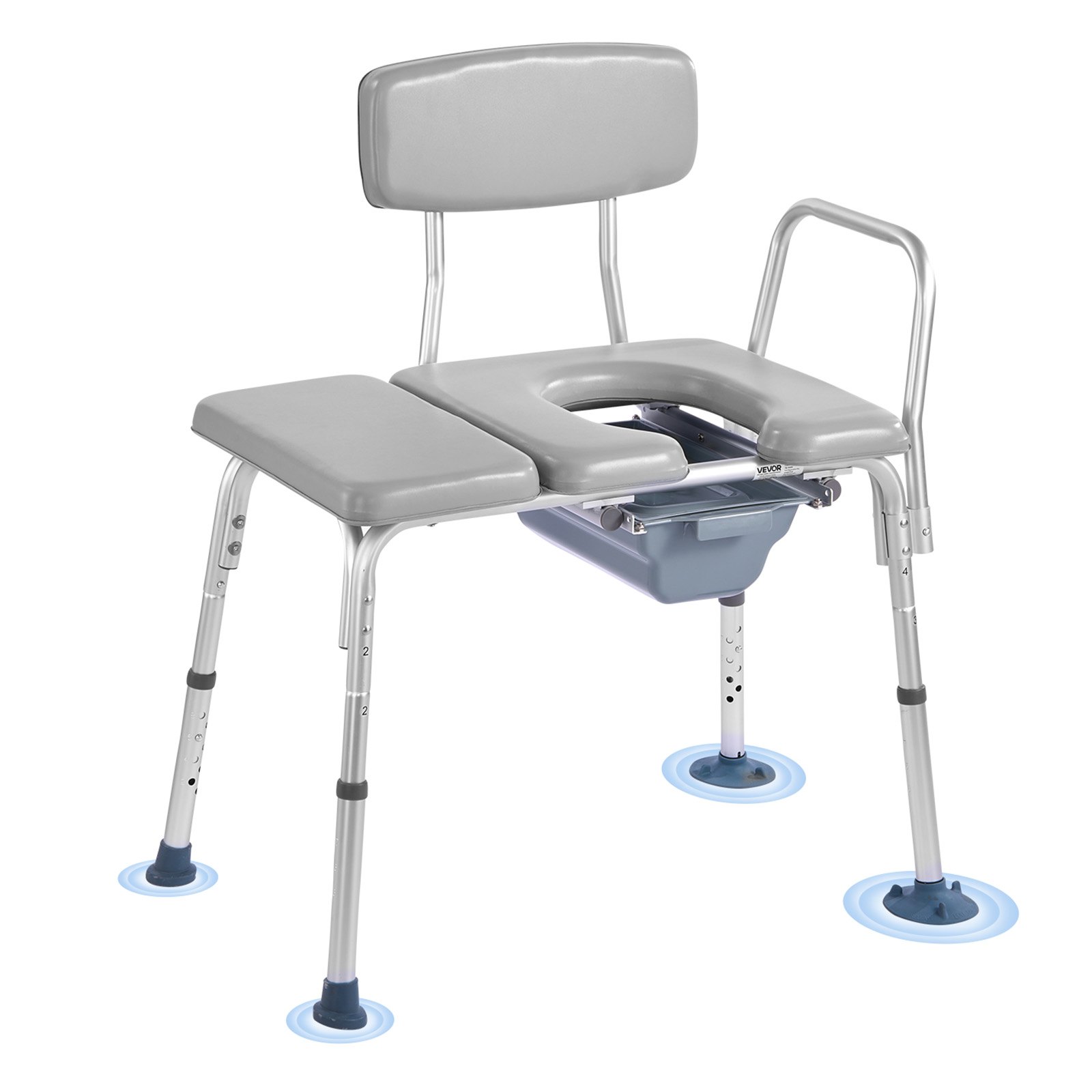 VEVOR Bedside Commode Chair, 227 kg Weight Capacity, 4-in-1 Portable Toilet and Raised Toilet Seat with Padded Seat and Backrest, Detachable 5L Bucket, Adjustable Height Adult Potty Chair for Seniors