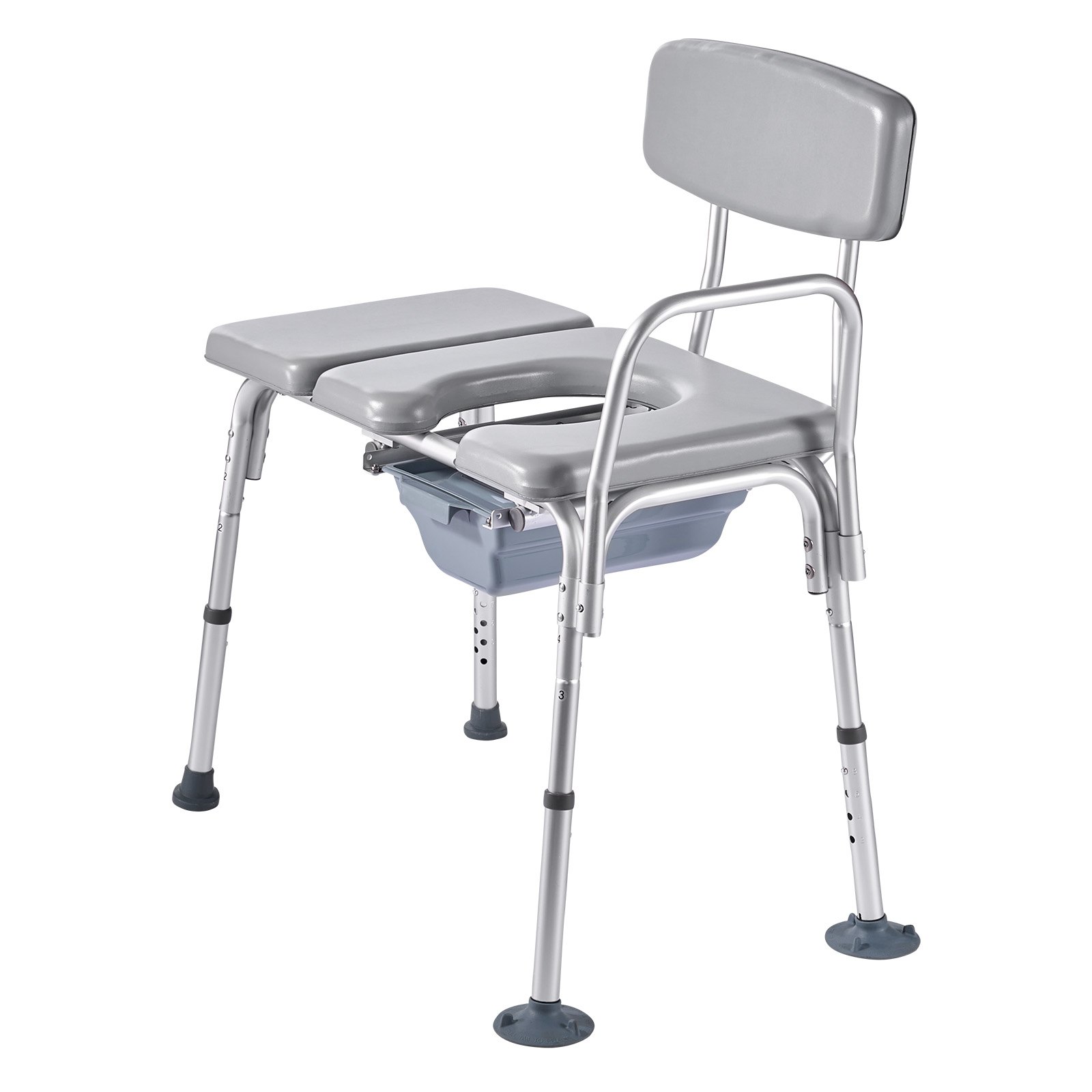 VEVOR Bedside Commode Chair, 227 kg Weight Capacity, 4-in-1 Portable Toilet and Raised Toilet Seat with Padded Seat and Backrest, Detachable 5L Bucket, Adjustable Height Adult Potty Chair for Seniors