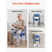 VEVOR Bedside Commode Chair 3-in-1 Raised Toilet Seat 181 kg Adjustable Height