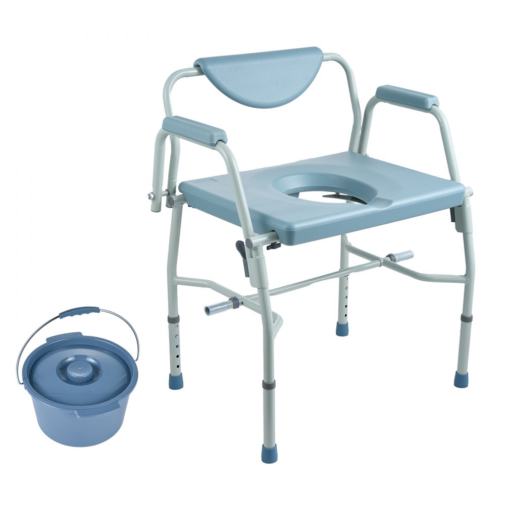 VEVOR Commode Chair, Bedside Commode with Drop-Down Arms and Detachable Backrest, 5-Level Adjustable Height, 7L Removable Bucket, Easy to Assemble, 1000LBS Capacity, Portable Toilet for Adults Seniors