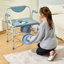 VEVOR Commode Chair, Bedside Commode with Drop-Down Arms and Detachable Backrest, 5-Level Adjustable Height, 7L Removable Bucket, Easy to Assemble, 1000LBS Capacity, Portable Toilet for Adults Seniors