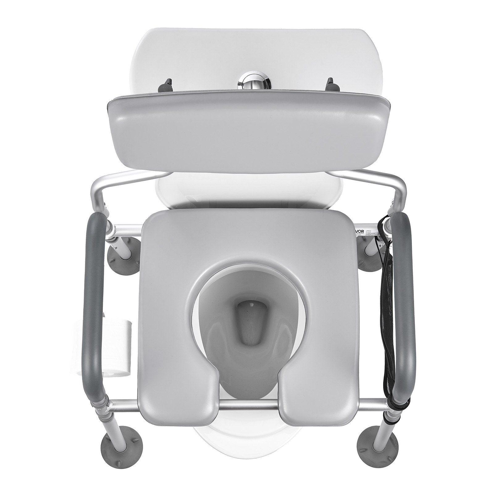 VEVOR Bedside Commode Chair, 227 kg Capacity, 4-in-1 Portable Toilet and Raised Toilet Seat with Padded Seat & Backrest, Detachable 5L Bucket, Adjustable Height & Width Adult Potty Chair for Seniors