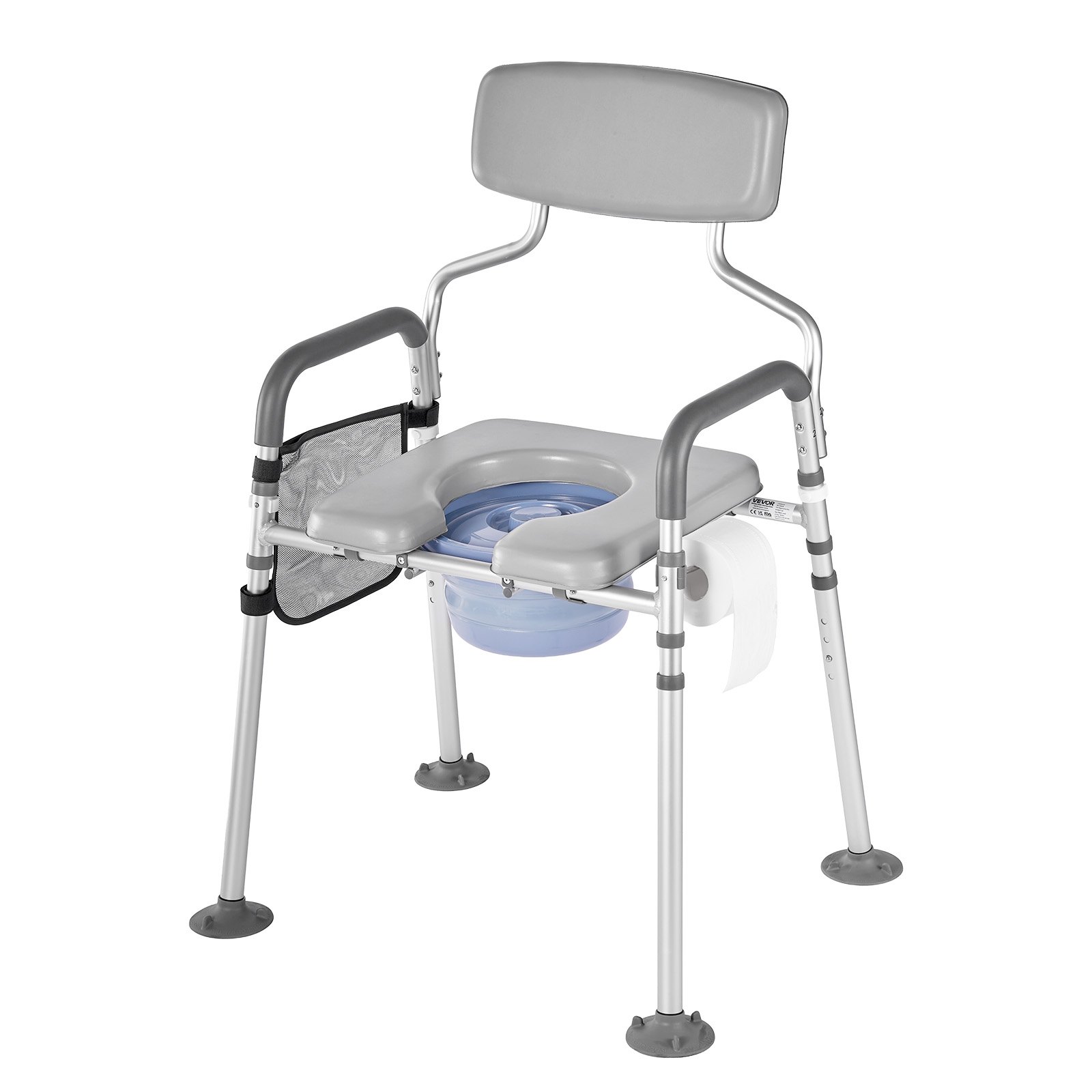 VEVOR Bedside Commode Chair, 227 kg Capacity, 4-in-1 Portable Toilet and Raised Toilet Seat with Padded Seat & Backrest, Detachable 5L Bucket, Adjustable Height & Width Adult Potty Chair for Seniors