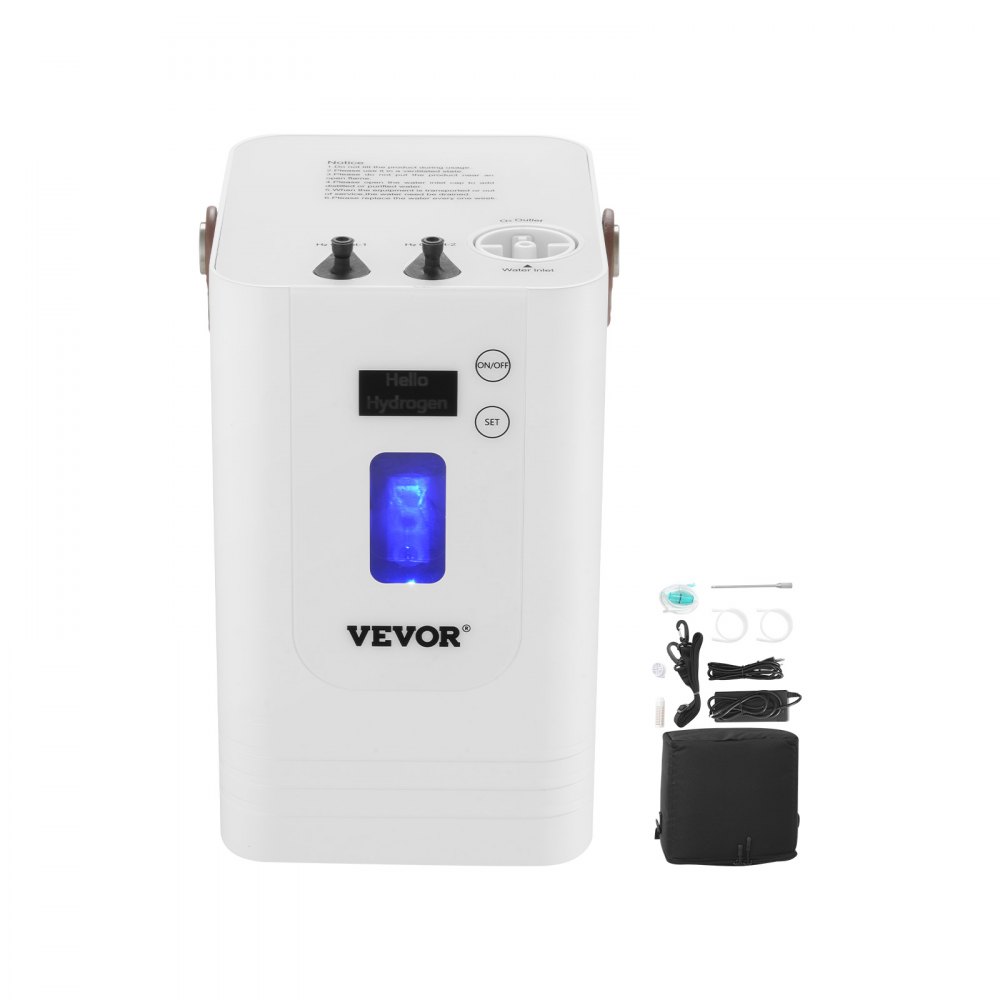 VEVOR Hydrogen Inhalation Machine, 99.99% High Purity Hydrogen Inhaler, HO-Separated 450ml/min (300 H+150 O) Three Ports Hydrogen Oxygen Inhaler, Hydrogen-Rich Water Generator for Home Travel