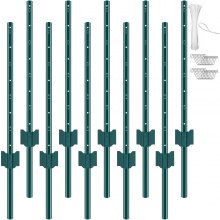 VEVOR 3 Feet Fence Post 10 Pack T-Post Heavy Duty Metal Fence Posts Green