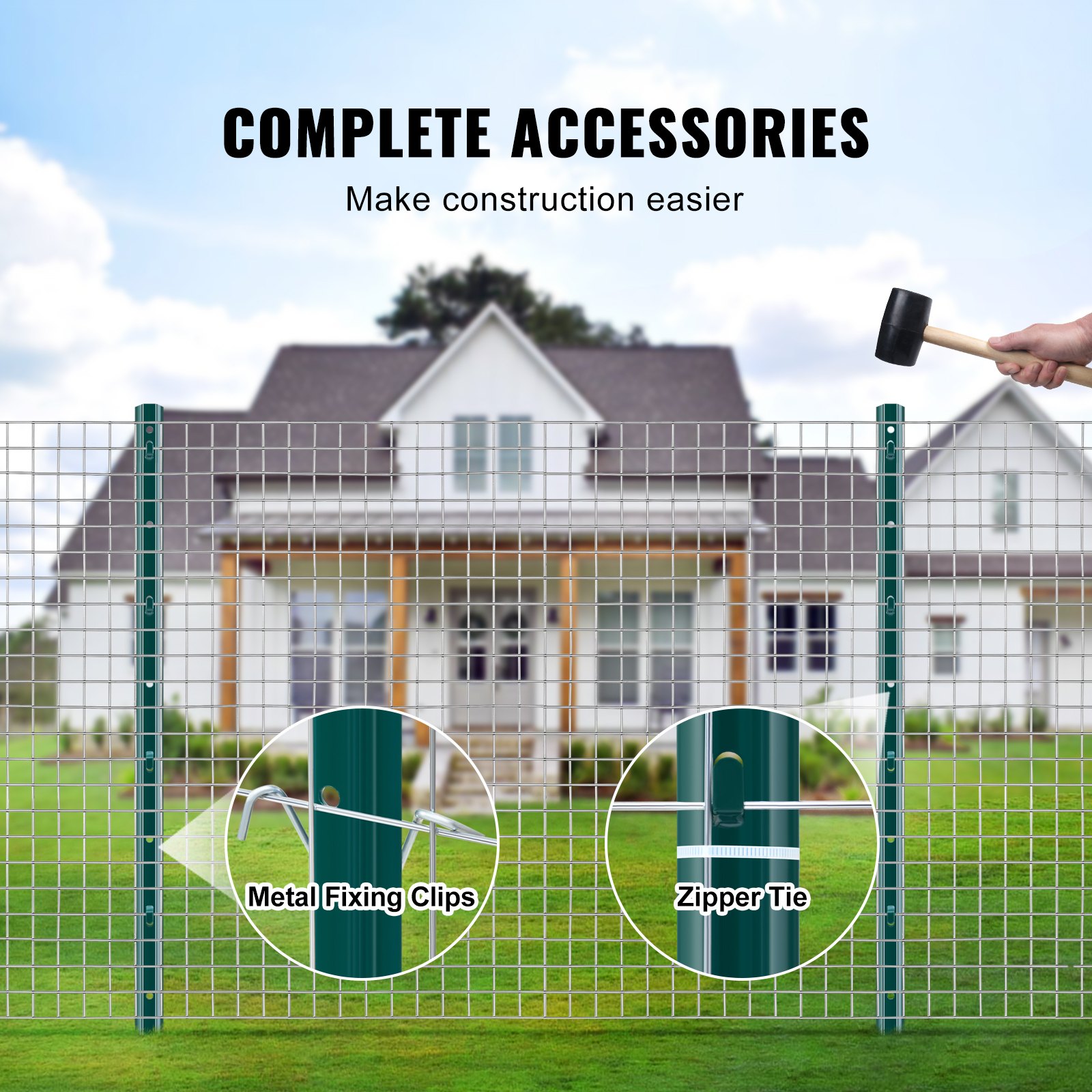 VEVOR 3 Feet Fence Post, 10 Pack U-Channel Heavy Duty Metal Fence Posts, Sturdy Steel Fence Stakes for Garden Yard, Lawn, Farms and Outdoor Wire Fencing, Green