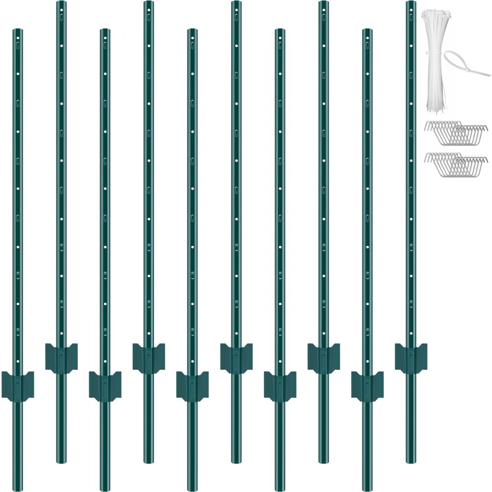 VEVOR 4 pés poste de cerca 10 pacote T-Post postes de cerca de metal resistente verde