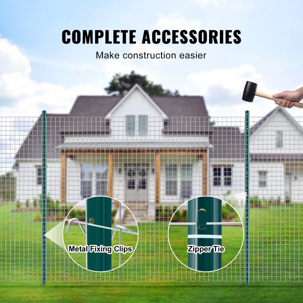 VEVOR 5 Feet Fence Post, 10 Pack U-Channel Heavy Duty Metal Fence Posts, Sturdy Steel Fence Stakes for Garden Yard, Lawn, Farms and Outdoor Wire Fencing, Green