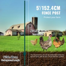 VEVOR 5 Feet Fence Post 10 Pack T-Post Heavy Duty Metal Fence Posts Green