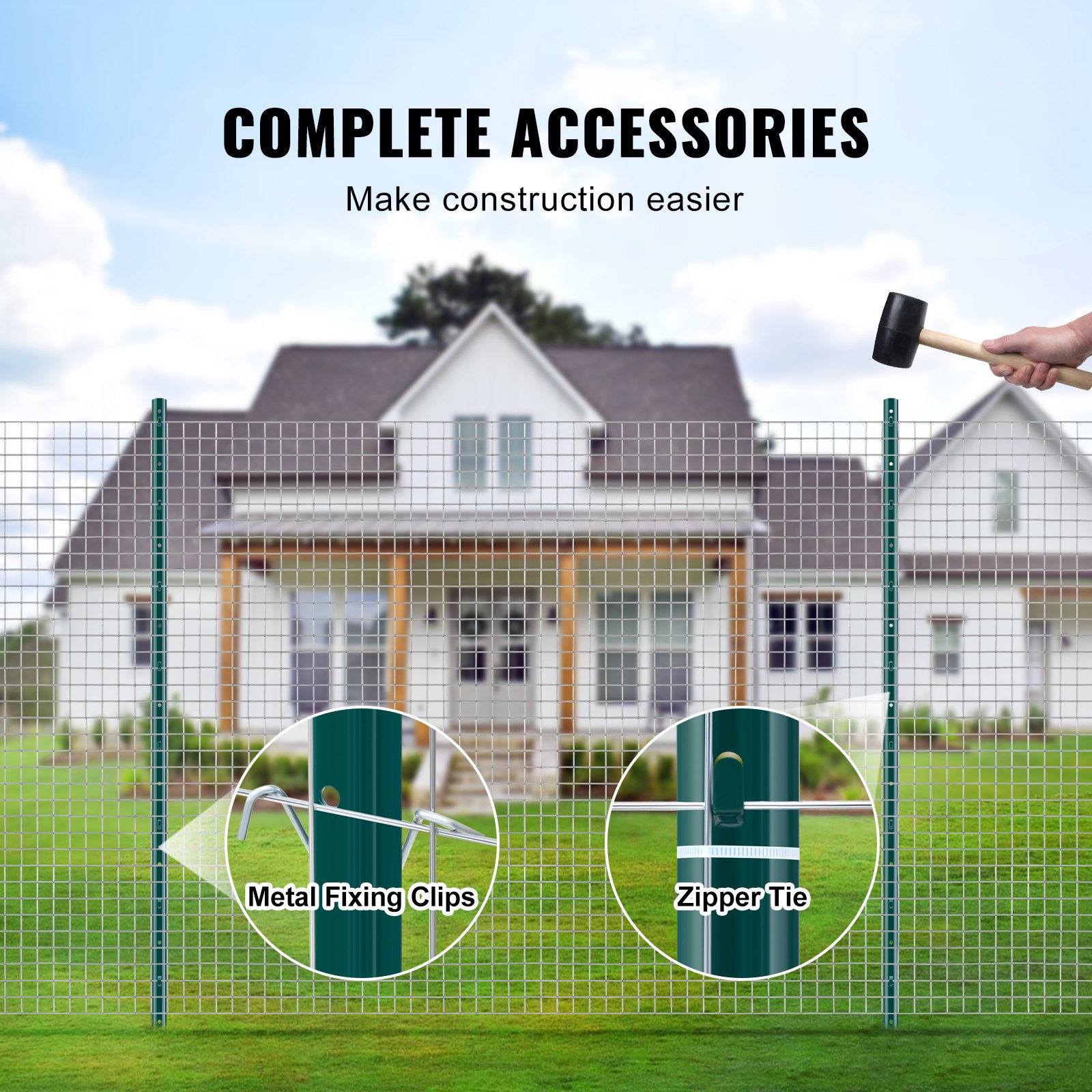 VEVOR 5 Feet Fence Post, 10 Pack U-Channel Heavy Duty Metal Fence Posts, Sturdy Steel Fence Stakes for Garden Yard, Lawn, Farms and Outdoor Wire Fencing, Green