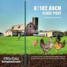 VEVOR 6 Feet Fence Post 6 Pack T-Post Heavy Duty Metal Fence Posts Green