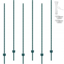 VEVOR 6 Feet Fence Post, 6 Pack U-Channel Heavy Duty Metal Fence Posts, Sturdy Steel Fence Stakes for Garden Yard, Lawn, Farms and Outdoor Wire Fencing, Green