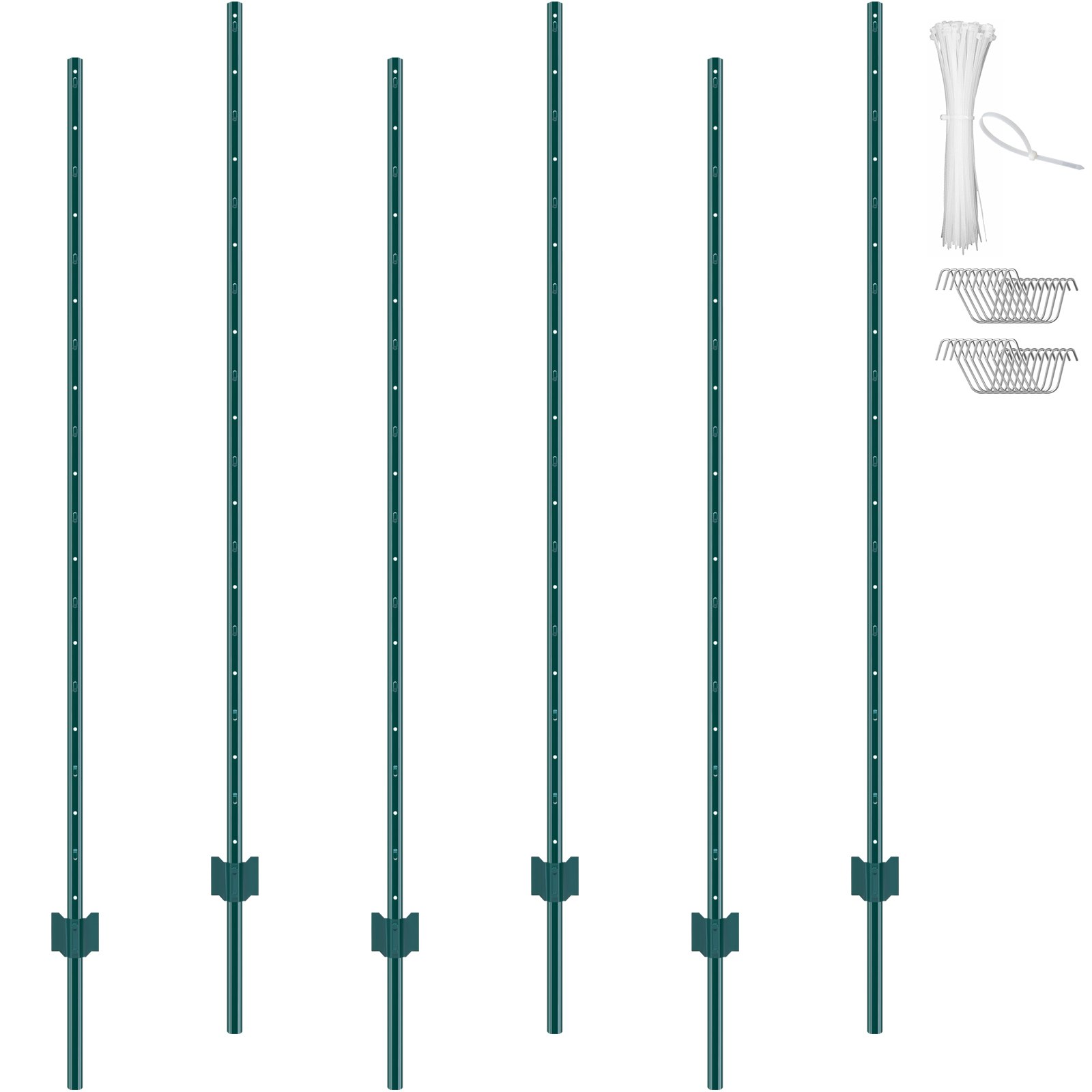 VEVOR 6 Feet Fence Post, 6 Pack U-Channel Heavy Duty Metal Fence Posts, Sturdy Steel Fence Stakes for Garden Yard, Lawn, Farms and Outdoor Wire Fencing, Green