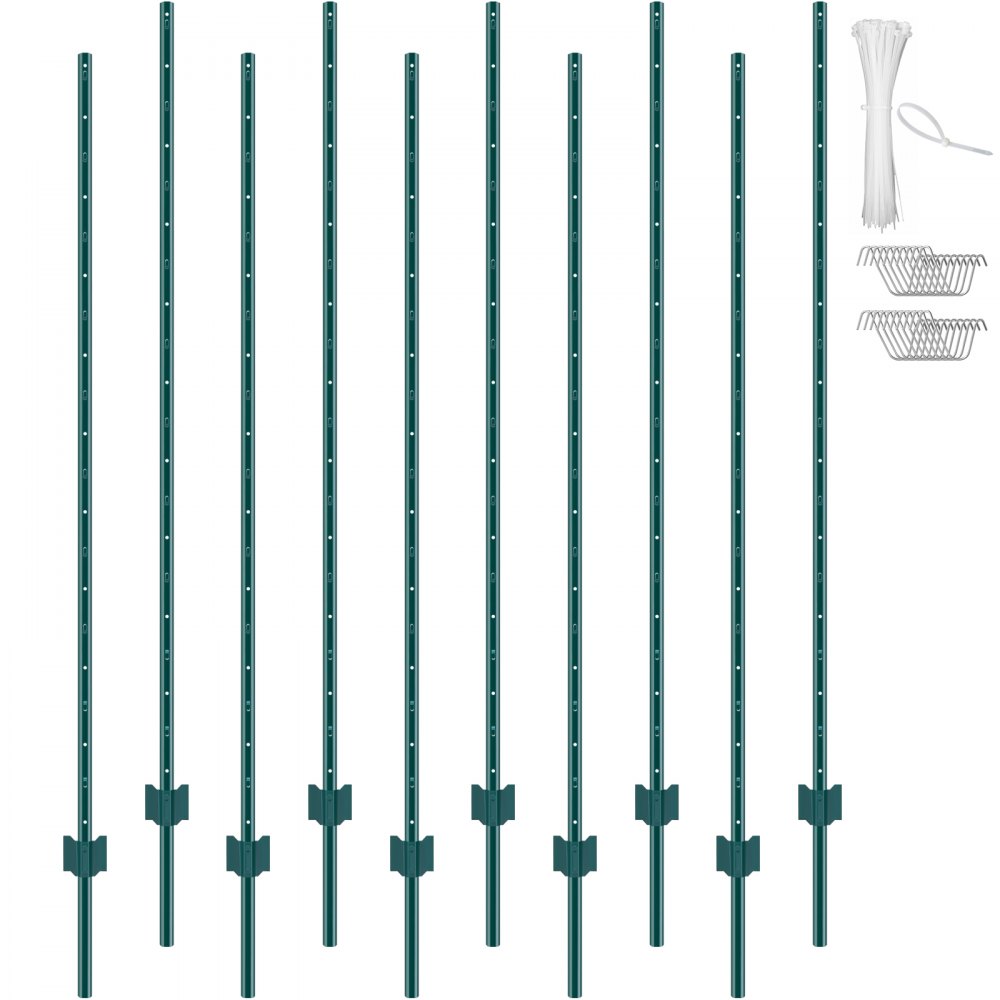 VEVOR 6 fot gjerdestolpe 10 pakke T-stolpe Heavy Duty metall gjerdestolper Grønn