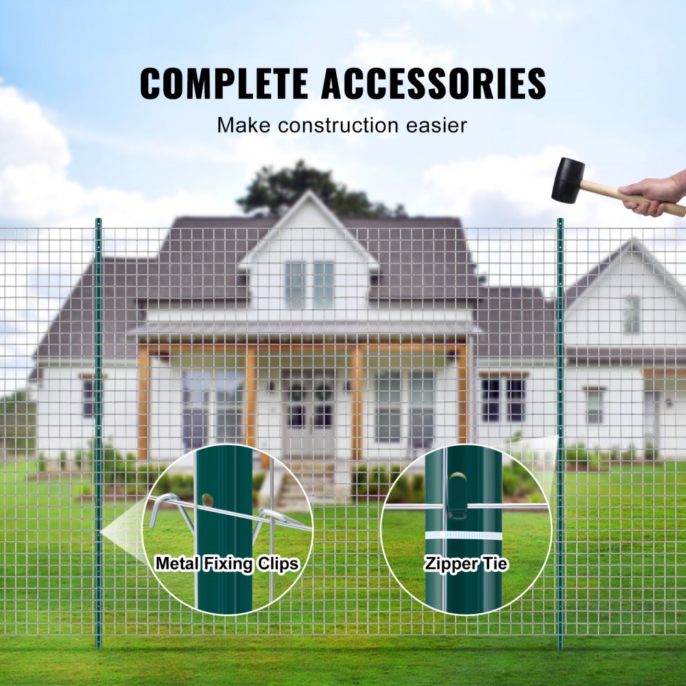 VEVOR 7 Feet Fence Post, 10 Pack U-Channel Heavy Duty Metal Fence Posts, Sturdy Steel Fence Stakes for Garden Yard, Lawn, Farms and Outdoor Wire Fencing, Green