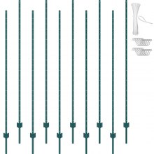 VEVOR 7 Feet Fence Post, 10 Pack U-Channel Heavy Duty Metal Fence Posts, Sturdy Steel Fence Stakes for Garden Yard, Lawn, Farms and Outdoor Wire Fencing, Green