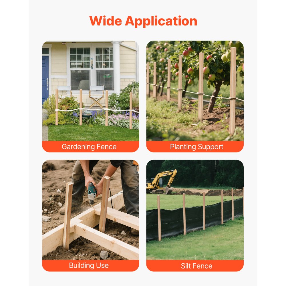 VEVOR Wooden Garden Stakes, 25 Pcs 36x0.75x0.75 in Survey Grading Stakes, Garden Ground Stake with Sharp Point, Fir Wood Plant Support Stake, Sign Posts for Silt Fence Backyard Boundaries Baselines