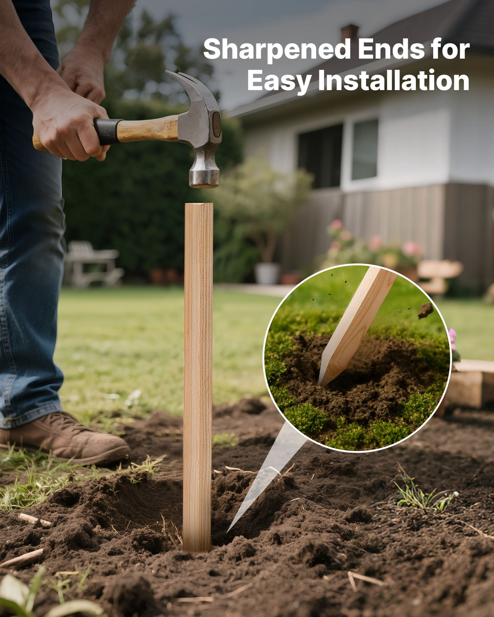 VEVOR Wooden Garden Stakes, 50 Pcs 19.05×19.05×914.4 mm Survey Grading Stakes, Garden Ground Stake with Sharp Point, Fir Wood Plant Support Stake, Sign Posts for Silt Fence Yard Boundaries Baselines