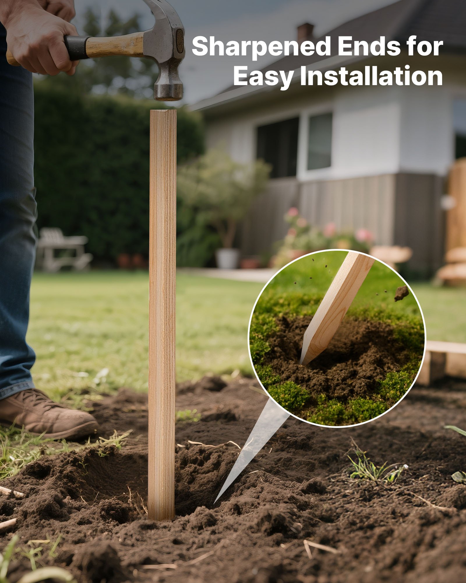 VEVOR Wooden Garden Stakes, 25 Pcs 48x0.75x0.75 in Survey Grading Stakes, Garden Ground Stake with Sharp Point, Fir Wood Plant Support Stake, Sign Posts for Silt Fence Backyard Boundaries Baselines