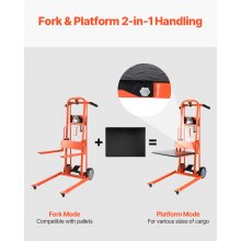 Material Lift Winch Stacker 330 lbs Capacity Pallet Truck Dolly 42.9 in Max Lift