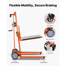 VEVOR Material Lift Winch Stacker, 330 lbs Capacity Pallet Truck Dolly, 42.9 in Max Lifting Height Manual Winch Stacker, Multifunctional Manual Pallet Truck Stacker with Swivel Casters and Lift Plate