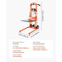 VEVOR Material Lift Winch Stacker, 330 lbs Capacity Pallet Truck Dolly, 42.9 in Max Lifting Height Manual Winch Stacker, Multifunctional Manual Pallet Truck Stacker with Swivel Casters and Lift Plate