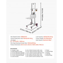 Material Lift Winch Stacker 400 lbs Capacity Pallet Truck Dolly 51.1 in Max Lift