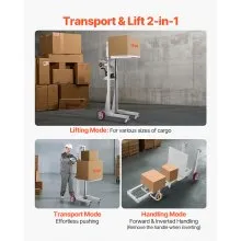 Apilador con cabrestante VEVOR, transpaleta con capacidad de 400 lb, altura máxima de elevación de 51.1 in, apilador manual con cabrestante, transpaleta manual multifuncional con ruedas y placa ajustable